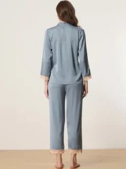 Cheibear Womens Long Sleeve Lace Trim Satin Button Shirt Pants Matching Couple Pajama Sets Sleepwear -Cheibear Sales Store GUEST d131258e f7ab 4c8f 912a ed505045cc65