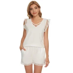 Cheibear Womens Sleepwear Pajamas Tank Tops With Shorts V-Neck Lace Trim Sleeveless Lounge Set -Cheibear Sales Store GUEST d37cfeda 50b3 4052 bea2 2bcbceba8979