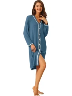 Cheibear Womens Button Down V Neck Long Sleeve Pajama Nightshirt Dress -Cheibear Sales Store GUEST d48095df ef95 46b8 821f affec4200cd3
