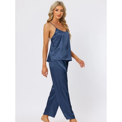 Cheibear Womens Satin Lounge Solid Color Cami Tops With Pants Sleepwear Pajamas Sets 2 Cheibear Womens Satin Lounge Solid Color Cami Tops With Pants Sleepwear Pajamas Sets - Image 2