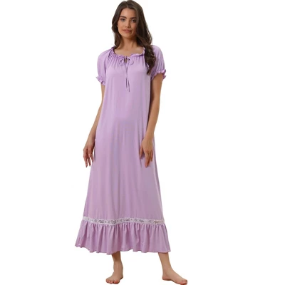 Cheibear Women's Victorian Ruffle Short Sleeve Tie Neck Pajama Sleep Dress 6 Cheibear Women's Victorian Ruffle Short Sleeve Tie Neck Pajama Sleep Dress - Image 6
