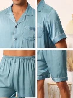 Cheibear Men Satin Button Down Pajama Sets Short Sleeve Shirt And Shorts Sleepwear -Cheibear Sales Store GUEST da4fbce6 edb4 4687 b984 5ccfad69ad35