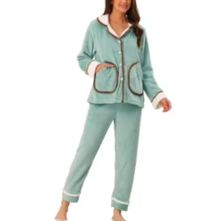 Cheibear Women's Flannel Fleece Button Down Top With Pockets Winter Pajama Sets -Cheibear Sales Store GUEST db102e2f 1ba7 41d5 8641 de7fb67c540b