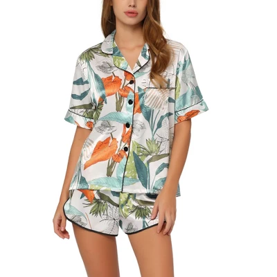 Cheibear Women's Silky Satin Polka Dots Nightwear With Shorts Lounge Set 10 Cheibear Women's Silky Satin Polka Dots Nightwear With Shorts Lounge Set - Image 10