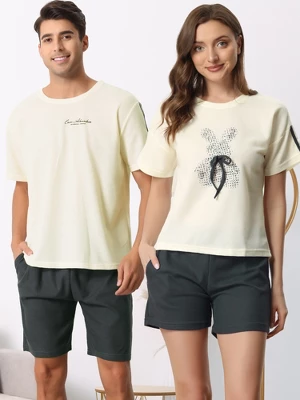 Cheibear Men's Sleepwear Short Sleeve T-Shirt With Shorts Cute Print Couple Pajama Sets 1 Cheibear Men's Sleepwear Short Sleeve T-Shirt With Shorts Cute Print Couple Pajama Sets