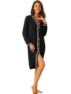Cheibear Womens Button Down V Neck Long Sleeve Pajama Nightshirt Dress -Cheibear Sales Store GUEST de7c60f9 b443 439b ad46 0d56379dc8d3