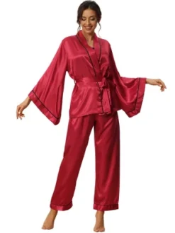Cheibear Womens Satin Sleepwear Bell Sleeve Robe With Pants Silky Pajama Sets -Cheibear Sales Store GUEST df4c83ed adb2 4581 920b 809d90c20bab