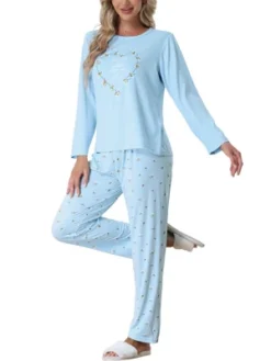 Cheibear Womens Sleepwear Lounge Heart Print With Pants Long Sleeve Pajama Set -Cheibear Sales Store GUEST dfe03f27 6b32 451f 8e12 15eed212c072
