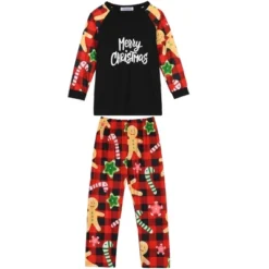 Cheibear Christmas Sleepwear Long Sleeve Tee With Pants Lounge Family Pajama Sets