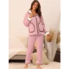 Cheibear Women's Flannel Fleece Button Down Top With Pockets Winter Pajama Sets