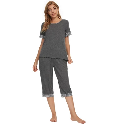 Cheibear Womens Round Neck Pajama Set With Capri Pants Casual Lounge Sleepwear 2 Cheibear Womens Round Neck Pajama Set With Capri Pants Casual Lounge Sleepwear - Image 2
