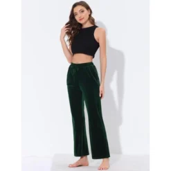 Cheibear Womens Velvet Bottom Lounge Pajama Sleepwear Ankle Wide Leg Pants
