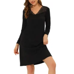 Cheibear Womens Sleepwear Pajama Dress Nightshirt Lace Trim Nightwear Lounge Nightgowns -Cheibear Sales Store GUEST e37a4ba0 47ee 46a1 a859 fccfe05a75ae