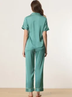 Cheibear Women's Satin Sleepwear Short Sleeve Button Down T-Shirt With Pants Couple Pajama Sets -Cheibear Sales Store GUEST e4b621da 8475 4031 b35b f1ce5b644c1c