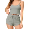 Cheibear Womens Sleepwear Pajama Knit Spaghetti Strap Cami Tops Shorts Lounge Pj Set