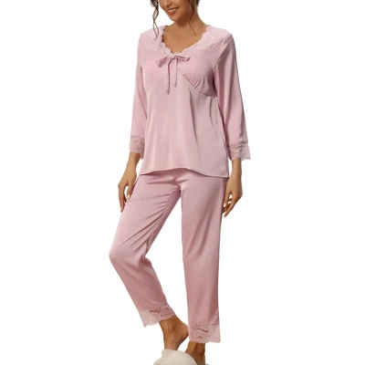 Cheibear Womens Loungewear Silky Long Sleeve Top With Pants Pajamas Sets 6 Cheibear Womens Loungewear Silky Long Sleeve Top With Pants Pajamas Sets - Image 6