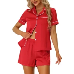 Cheibear Women's Satin Button Down Sleepwear Shirt With Shorts Pj Sets -Cheibear Sales Store GUEST e9d4f00f 967b 4256 b186 1caa8abdb6d0