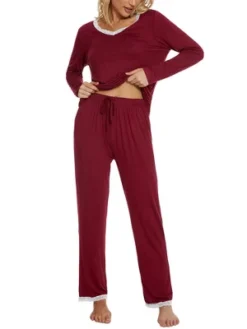 Cheibear Womens Lounge Sets V Neck Lace Nightwear With Pants Loungewear Pajamas -Cheibear Sales Store GUEST eb05769e cb7d 45a2 9dfd 3df54638a801