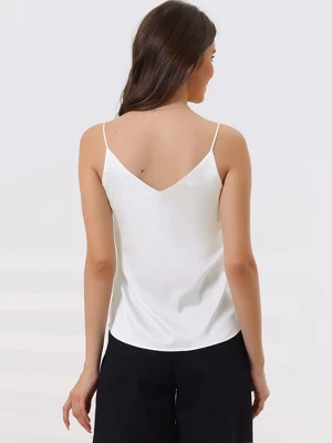 Cheibear Womens Satin Cami Silky Strap Top Lounge Pajama Camisole 2 Cheibear Womens Satin Cami Silky Strap Top Lounge Pajama Camisole - Image 2