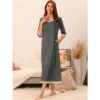 Cheibear Women's 3/4 Sleeve V Neck Full Length Sleep Nightdress With Pockets