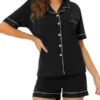 Cheibear Women's Button Down Pajamas Set With Shorts