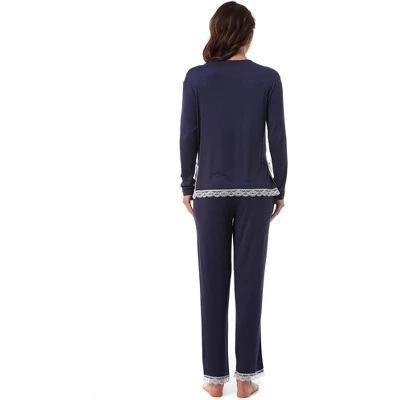 Cheibear Womens Sleepwear Soft Lace Trim Knit Stretch Long Sleeve Shirt And Pants 2pcs Pajama Set 3 Cheibear Womens Sleepwear Soft Lace Trim Knit Stretch Long Sleeve Shirt And Pants 2pcs Pajama Set - Image 3