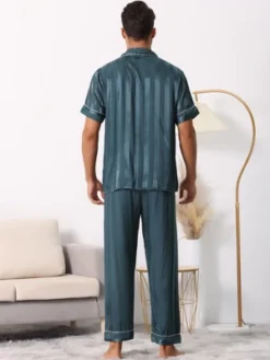 Cheibear Men Striped Satin Button Down Short Sleeve Long Pants Pajama Set -Cheibear Sales Store GUEST f7c73fa5 906e 480c bb1d 44cb78863704