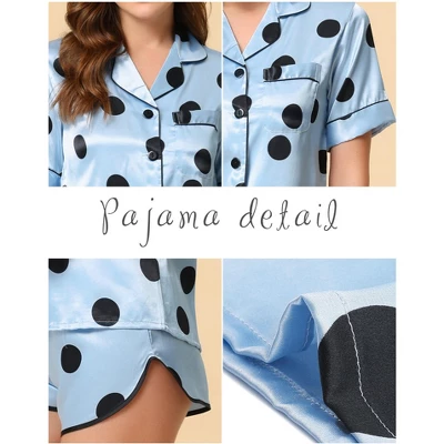 Cheibear Women's Silky Satin Polka Dots Nightwear With Shorts Lounge Set 3 Cheibear Women's Silky Satin Polka Dots Nightwear With Shorts Lounge Set - Image 3