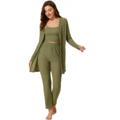 Women's 3pcs Knit Lounge Sleepwear Pants Shrug Cardigan Pajama Set -Cheibear Sales Store GUEST fe17a5b1 8a8c 4094 8cbf a189924877b0
