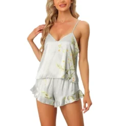 Cheibear Women's Satin Lounge Floral Cami Tops With Shorts Ruffled Pajamas Sets -Cheibear Sales Store GUEST fe954860 6e37 4f5d a466 b91cb34dc84a