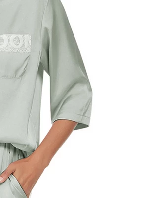 Cheibear Womens Satin Sleepwear Lounge With Pants Nightwear 3/4 Sleeves Pajama Set 4 Cheibear Womens Satin Sleepwear Lounge With Pants Nightwear 3/4 Sleeves Pajama Set - Image 4