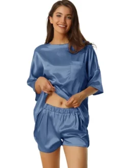 Cheibear Womens Soft Satin Short Sleeve T-Shirt And Shorts With Pockets Pajama Sets 2 Pcs -Cheibear Sales Store GUEST ff513047 c560 43b7 a276 59432db1732c
